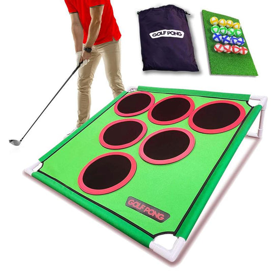 Golf Pong Game Set | Indoor & Outdoor Golf Beer Pong - Includes 16 Velcro Balls, Chipping Mat & Carrying Case - NO CLUB INCLUDED