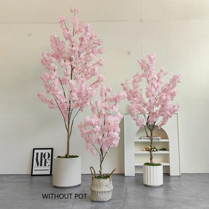 100-220Cm New Artificial Cherry Tree Plant Natural Trunk Silk Fake Leave Ornament Outdoor Faux Plant for Wedding Home Room Decor
