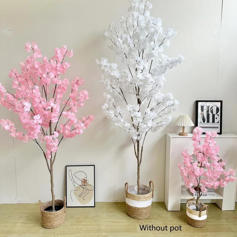 100-220Cm New Artificial Cherry Tree Plant Natural Trunk Silk Fake Leave Ornament Outdoor Faux Plant for Wedding Home Room Decor