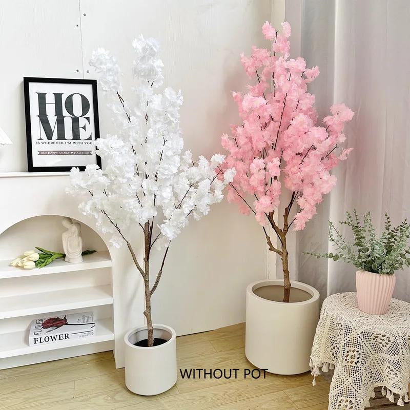 100-220Cm New Artificial Cherry Tree Plant Natural Trunk Silk Fake Leave Ornament Outdoor Faux Plant for Wedding Home Room Decor